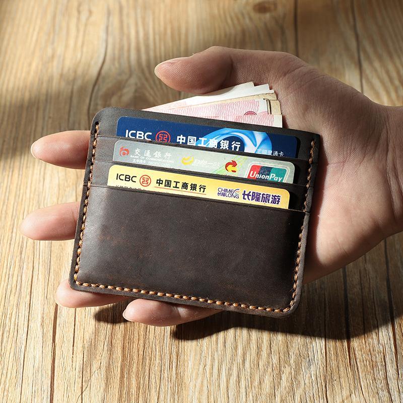 Blue Leather Mens Front Pocket Wallet Personalized Handmade Slim Card Wallets for Men