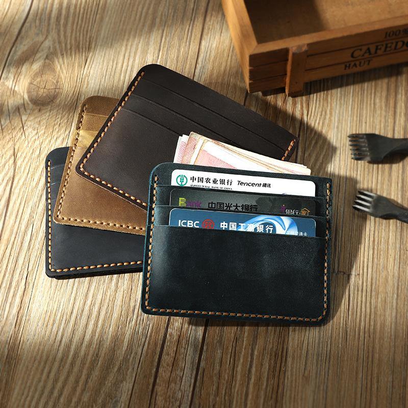 Black Leather Mens Front Pocket Wallet Personalized Handmade Slim Card Wallets for Men