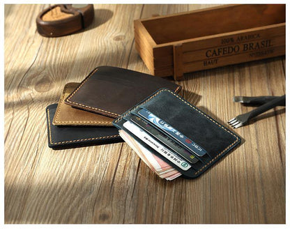 Blue Leather Mens Front Pocket Wallet Personalized Handmade Slim Card Wallets for Men