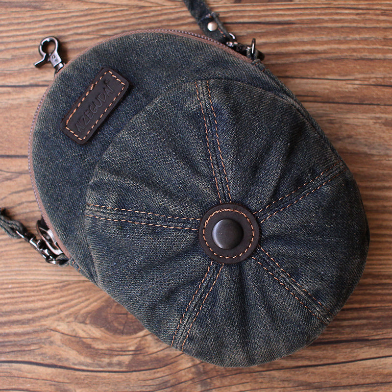 Blue Unique Denim Cap Mini Shoulder Bags Belt Pouch Denim Cap Phone Crossbody Bag