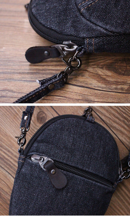 Blue Unique Denim Cap Mini Shoulder Bags Belt Pouch Denim Cap Phone Crossbody Bag