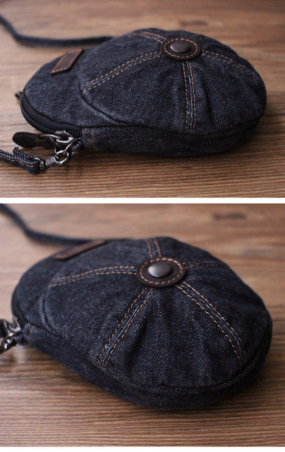 Blue Unique Denim Cap Mini Shoulder Bags Belt Pouch Denim Cap Phone Crossbody Bag