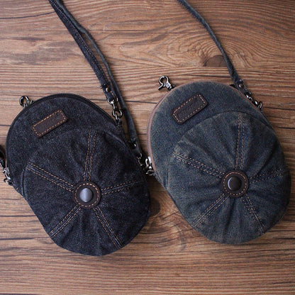 Blue Unique Denim Cap Mini Shoulder Bags Belt Pouch Denim Cap Phone Crossbody Bag