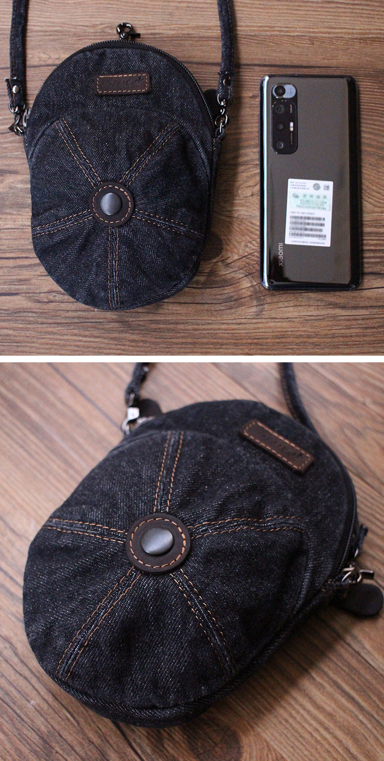 Blue Unique Denim Cap Mini Shoulder Bags Belt Pouch Denim Cap Phone Crossbody Bag