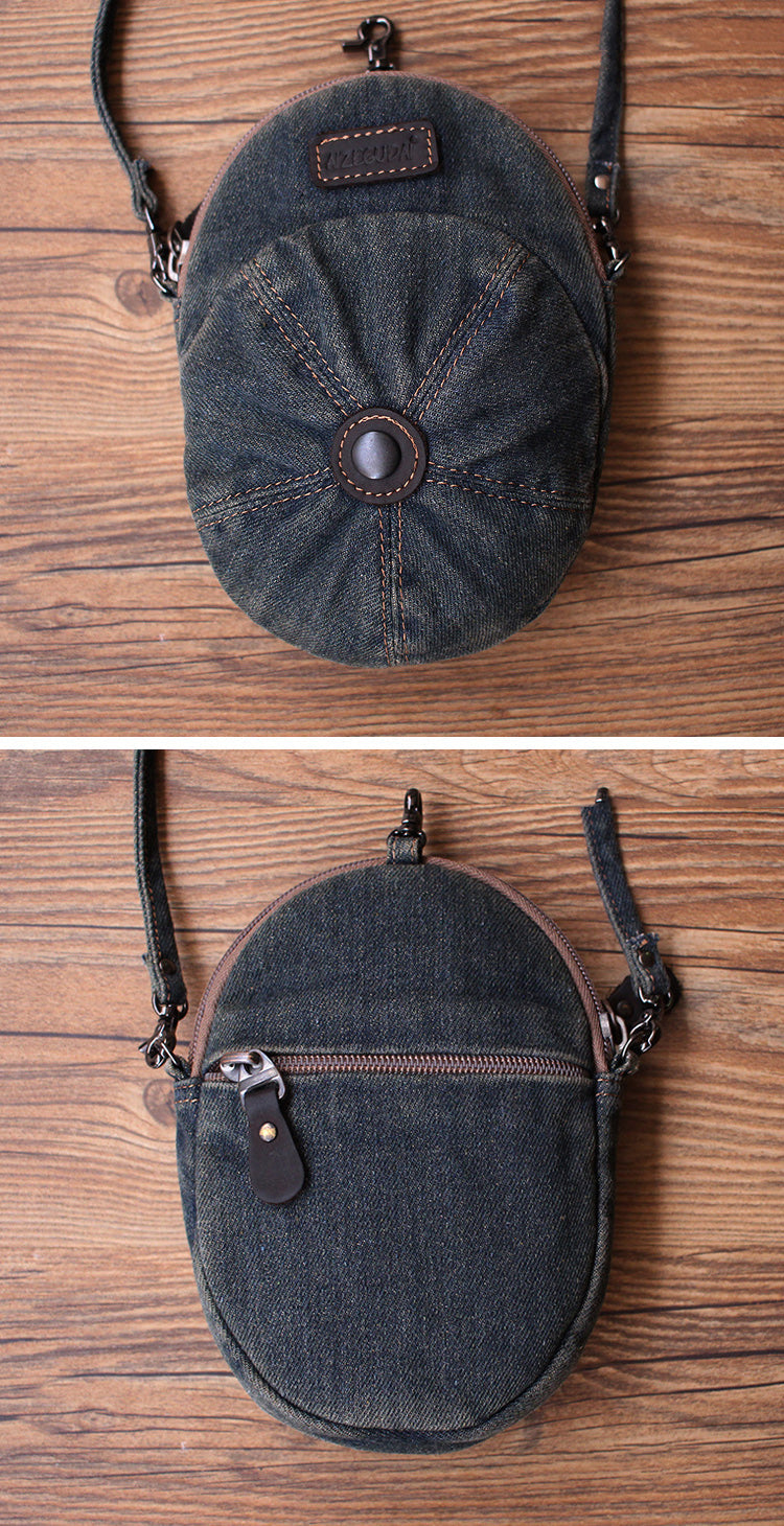 Blue Unique Denim Cap Mini Shoulder Bags Belt Pouch Denim Cap Phone Crossbody Bag