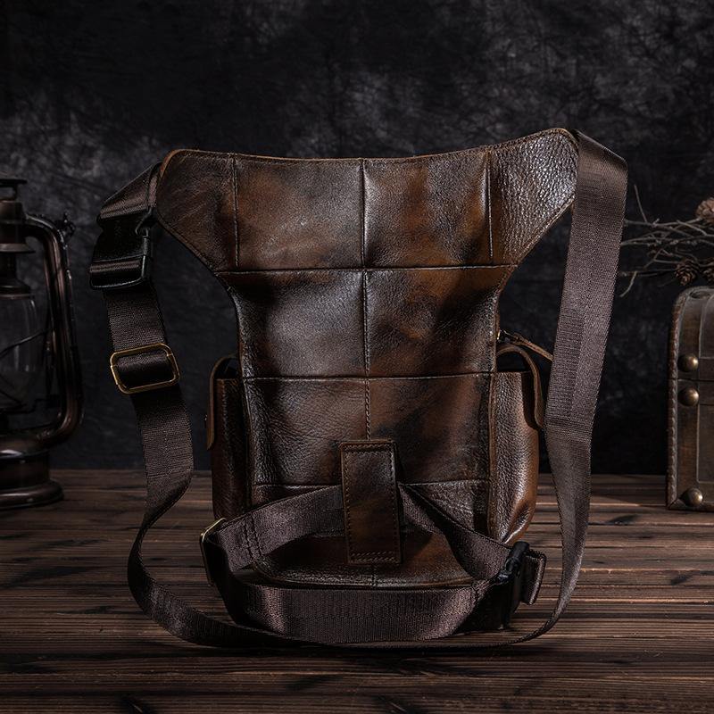 Coffee Leather Men Belt Pouch Vintage Drop Leg Bag Biker Purse Side Belt Bag for Men