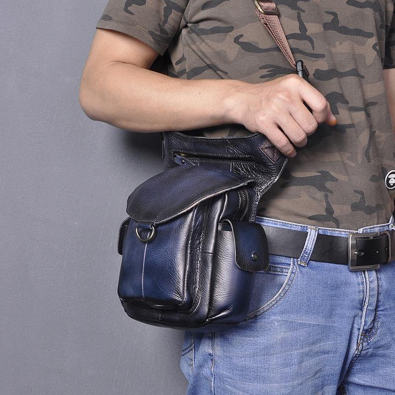 Coffee Leather Men Belt Pouch Vintage Drop Leg Bag Biker Purse Side Belt Bag for Men