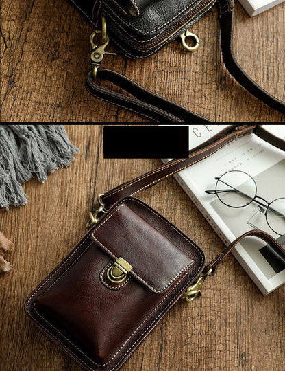 Brown LEATHER MEN Belt Pouch Phone Belt Bag Waist BAG Mini Phone Side Bag FOR MEN