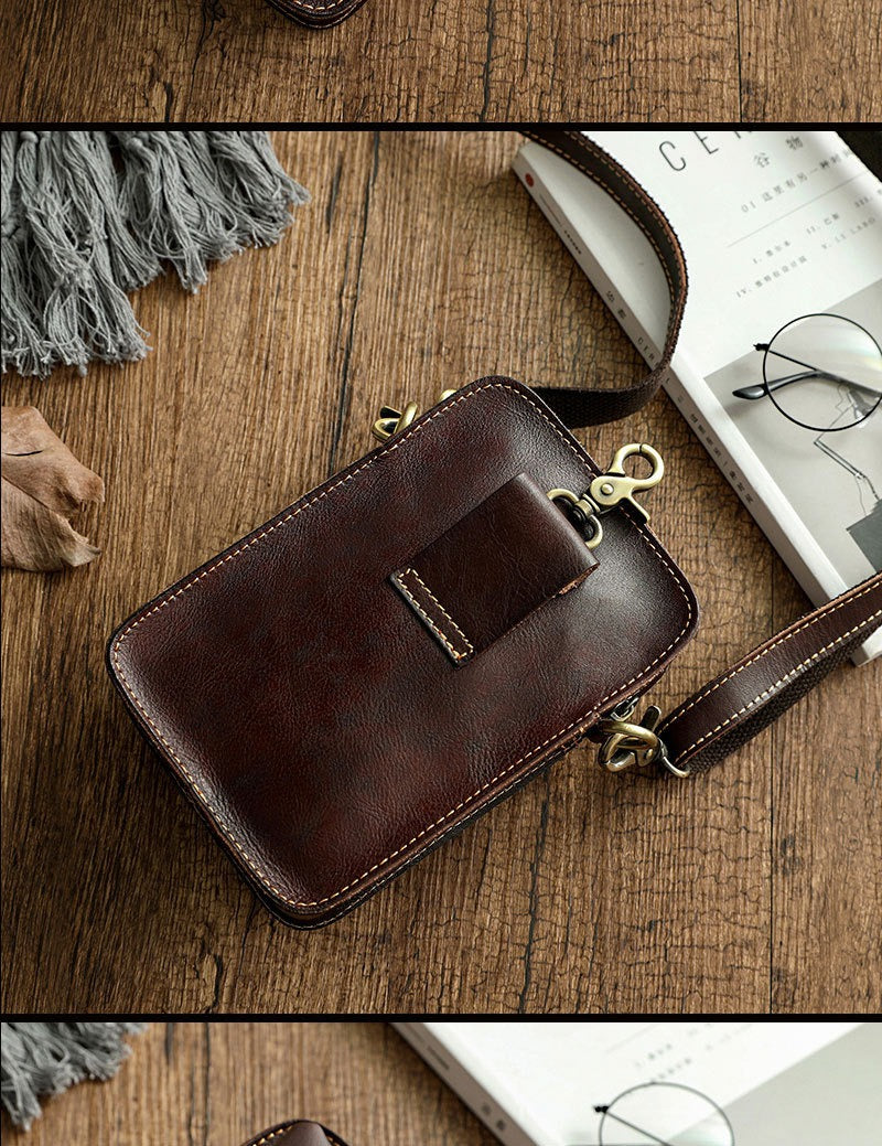 Brown LEATHER MEN Belt Pouch Phone Belt Bag Waist BAG Mini Phone Side Bag FOR MEN