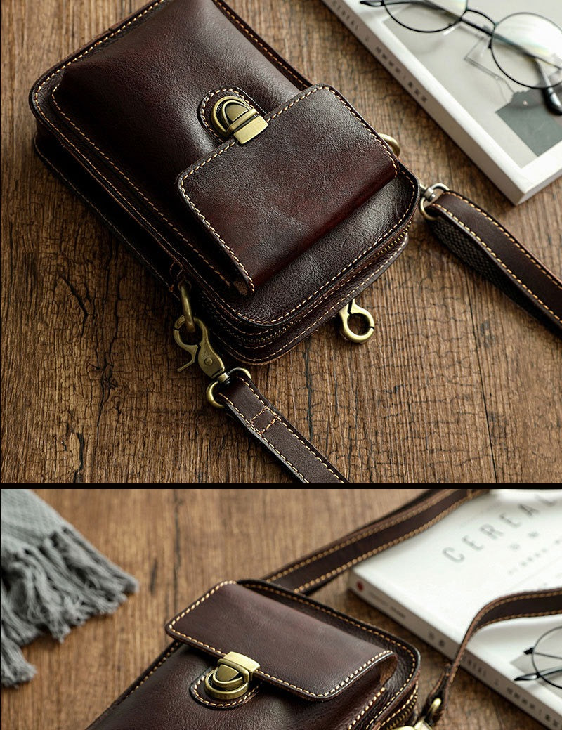 Brown LEATHER MEN Belt Pouch Phone Belt Bag Waist BAG Mini Phone Side Bag FOR MEN