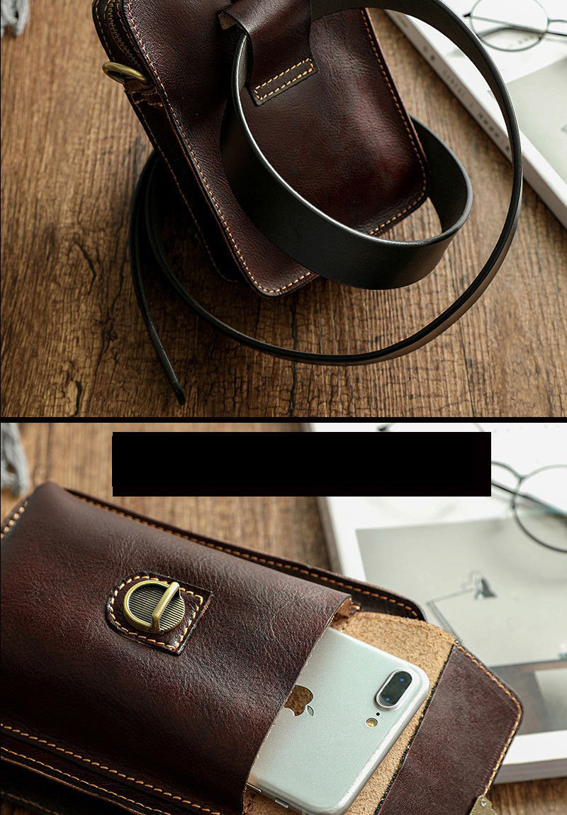 Brown LEATHER MEN Belt Pouch Phone Belt Bag Waist BAG Mini Phone Side Bag FOR MEN