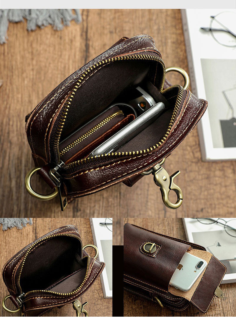 Brown LEATHER MEN Belt Pouch Phone Belt Bag Waist BAG Mini Phone Side Bag FOR MEN