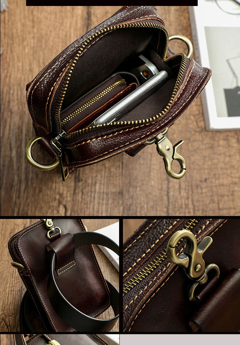 Brown LEATHER MEN Belt Pouch Phone Belt Bag Waist BAG Mini Phone Side Bag FOR MEN