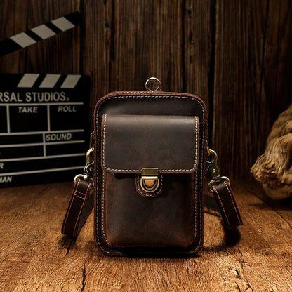 Brown LEATHER MEN Belt Pouch Phone Belt Bag Waist BAG Mini Phone Side Bag FOR MEN