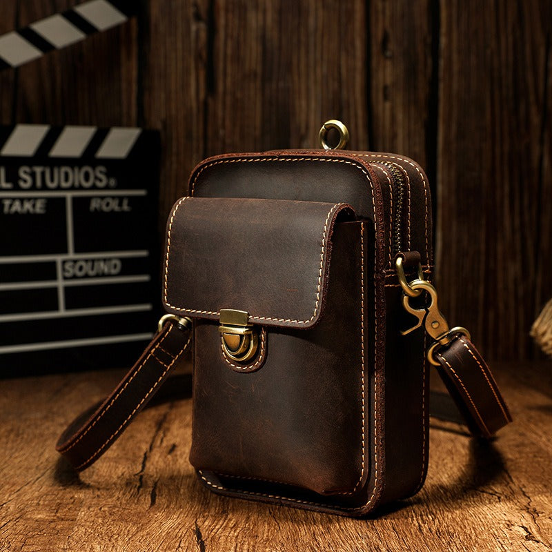 Brown LEATHER MEN Belt Pouch Phone Belt Bag Waist BAG Mini Phone Side Bag FOR MEN