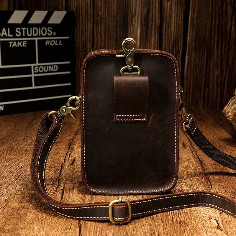 Brown LEATHER MEN Belt Pouch Phone Belt Bag Waist BAG Mini Phone Side Bag FOR MEN