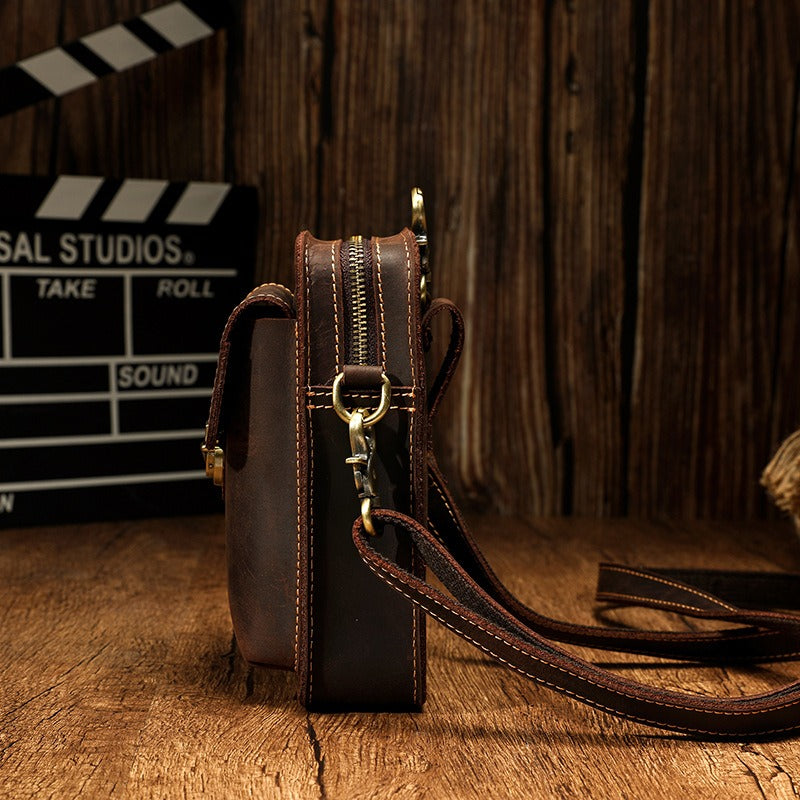 Brown LEATHER MEN Belt Pouch Phone Belt Bag Waist BAG Mini Phone Side Bag FOR MEN