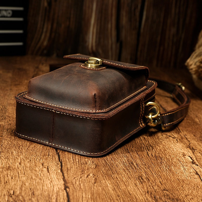 Brown LEATHER MEN Belt Pouch Phone Belt Bag Waist BAG Mini Phone Side Bag FOR MEN