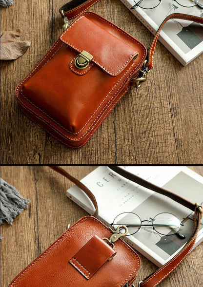 Brown LEATHER MEN Belt Pouch Phone Belt Bag Waist BAG Mini Phone Side Bag FOR MEN