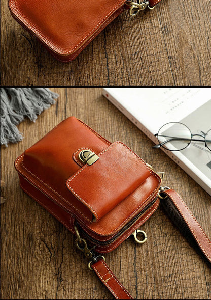 Brown LEATHER MEN Belt Pouch Phone Belt Bag Waist BAG Mini Phone Side Bag FOR MEN