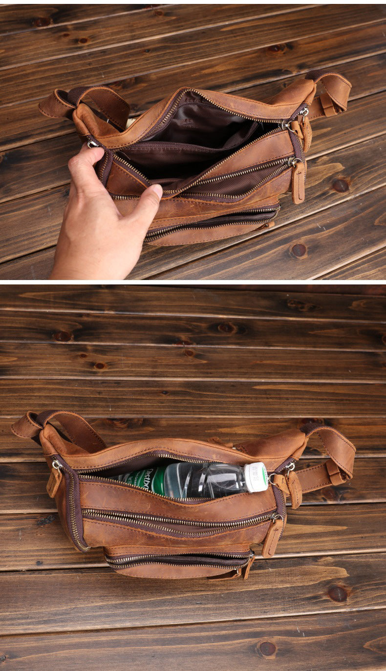 Brown Leather Fanny Packs Large Waist Bags Mens Hip Packs Sling Bags Sling Pack for Men