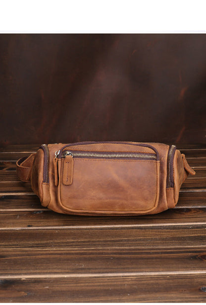 Brown Leather Fanny Packs Large Waist Bags Mens Hip Packs Sling Bags Sling Pack for Men