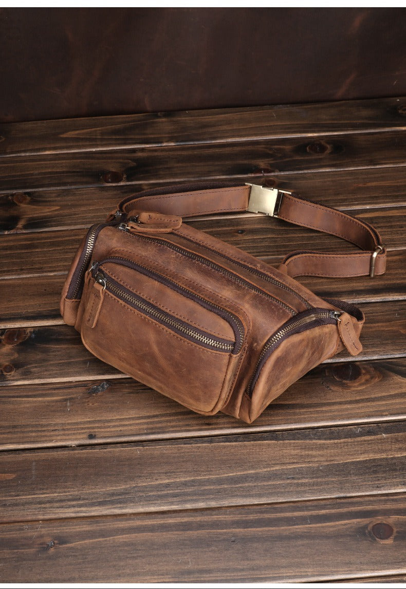 Brown Leather Fanny Packs Large Waist Bags Mens Hip Packs Sling Bags Sling Pack for Men