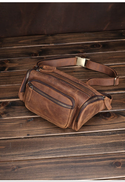 Brown Leather Fanny Packs Large Waist Bags Mens Hip Packs Sling Bags Sling Pack for Men