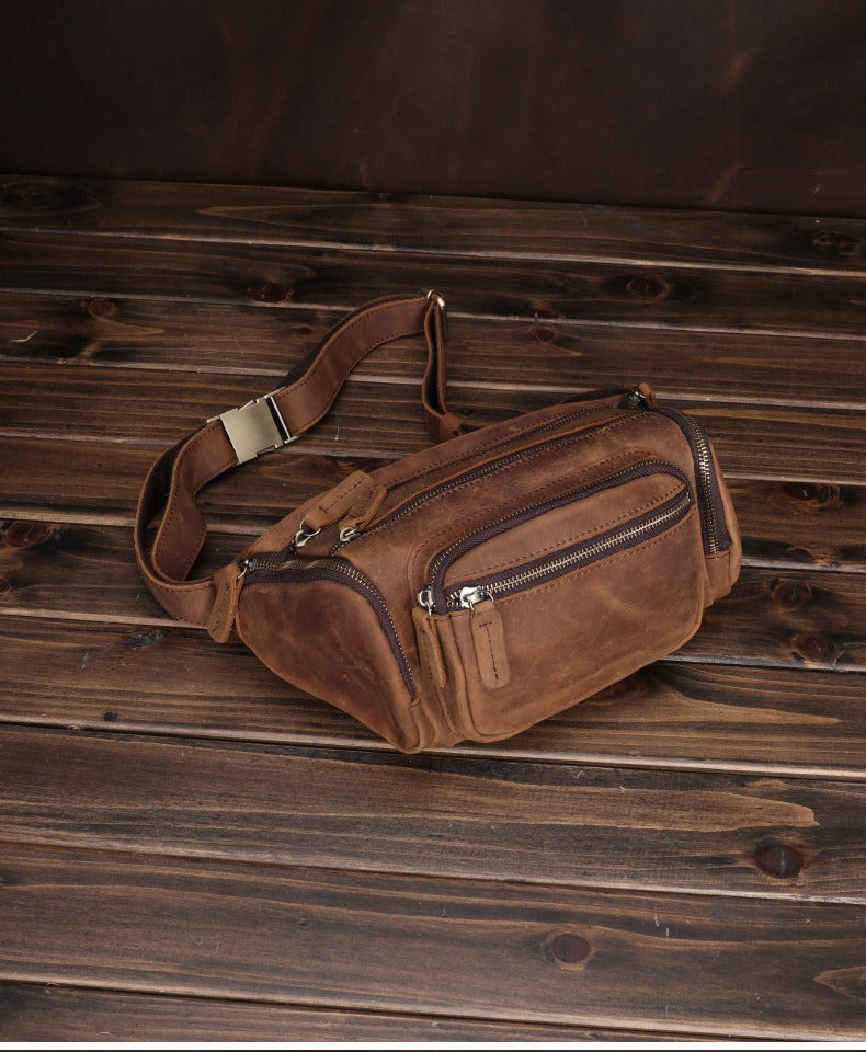 Brown Leather Fanny Packs Large Waist Bags Mens Hip Packs Sling Bags Sling Pack for Men