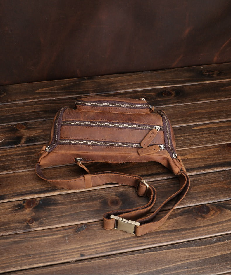 Brown Leather Fanny Packs Large Waist Bags Mens Hip Packs Sling Bags Sling Pack for Men