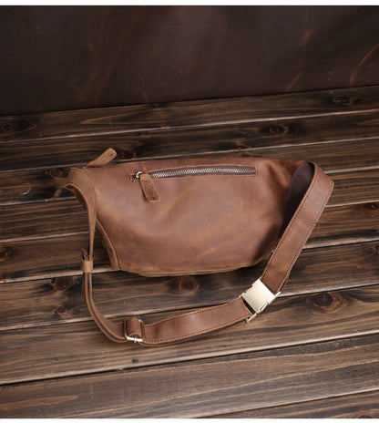 Brown Leather Fanny Packs Large Waist Bags Mens Hip Packs Sling Bags Sling Pack for Men