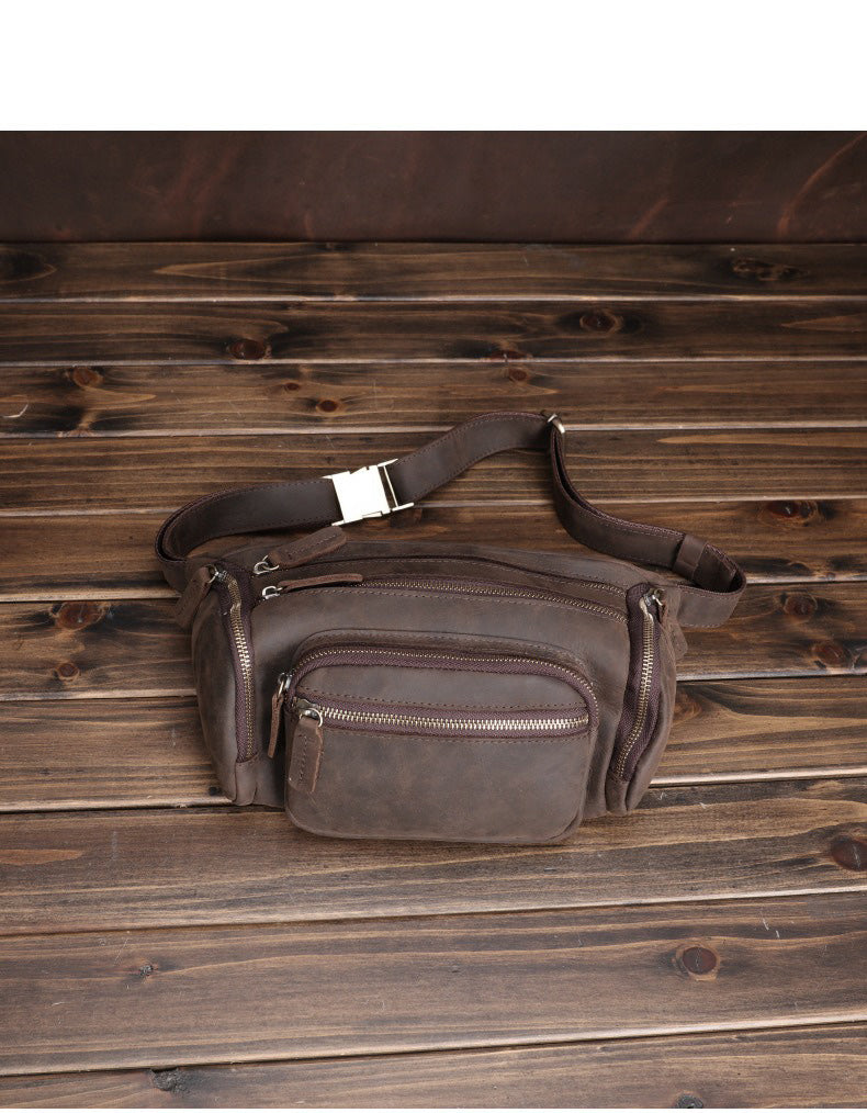 Brown Leather Fanny Packs Large Waist Bags Mens Hip Packs Sling Bags Sling Pack for Men