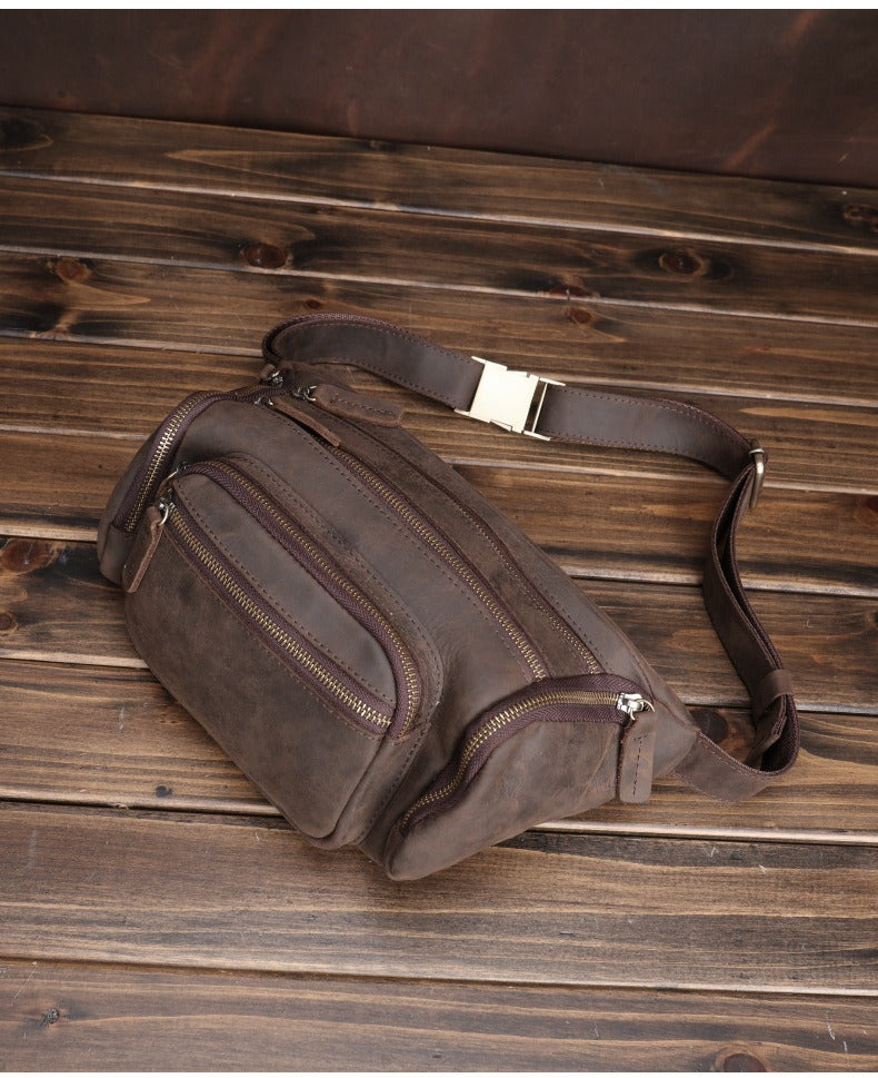 Brown Leather Fanny Packs Large Waist Bags Mens Hip Packs Sling Bags Sling Pack for Men