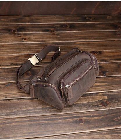 Brown Leather Fanny Packs Large Waist Bags Mens Hip Packs Sling Bags Sling Pack for Men