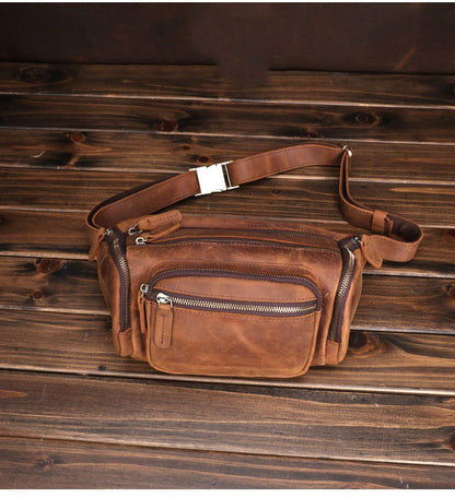 Brown Leather Fanny Packs Large Waist Bags Mens Hip Packs Sling Bags Sling Pack for Men