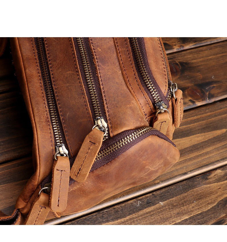 Brown Leather Fanny Packs Large Waist Bags Mens Hip Packs Sling Bags Sling Pack for Men