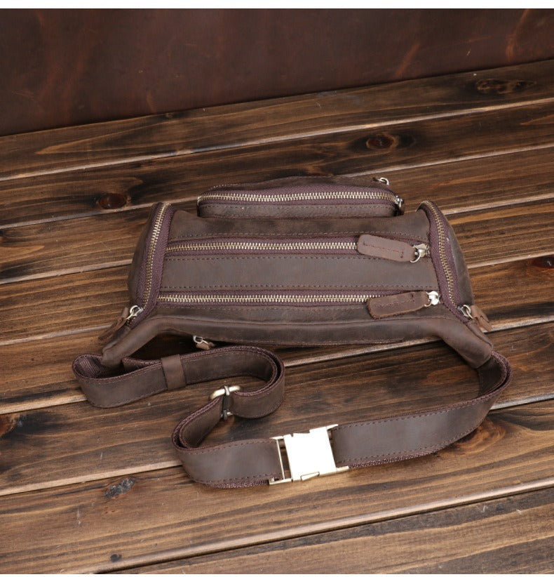 Brown Leather Fanny Packs Large Waist Bags Mens Hip Packs Sling Bags Sling Pack for Men