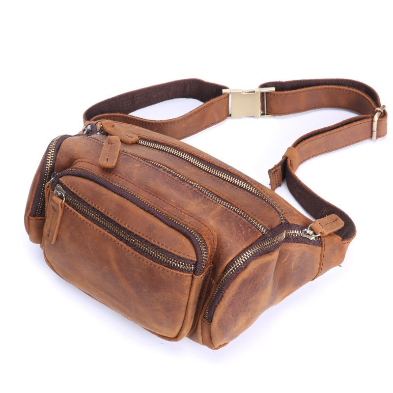 Brown Leather Fanny Packs Large Waist Bags Mens Hip Packs Sling Bags Sling Pack for Men