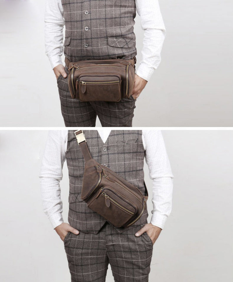 Brown Leather Fanny Packs Large Waist Bags Mens Hip Packs Sling Bags Sling Pack for Men