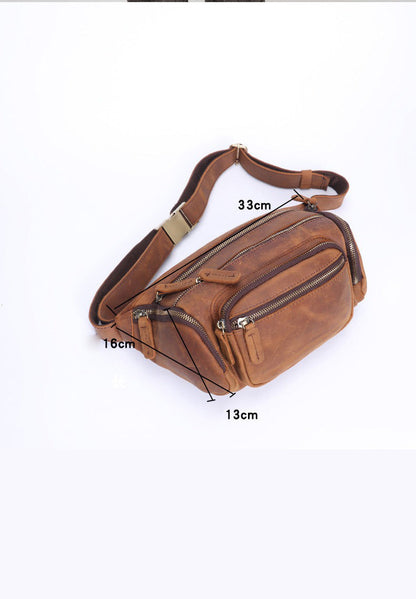 Brown Leather Fanny Packs Large Waist Bags Mens Hip Packs Sling Bags Sling Pack for Men