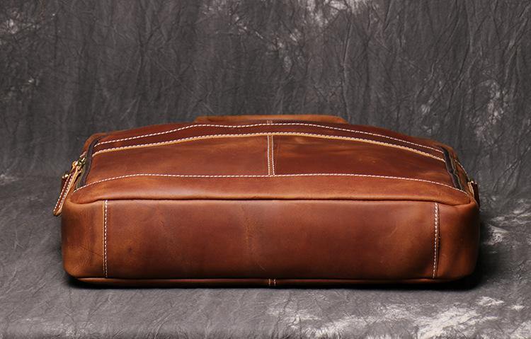 Brown Leather Men 14 inches Vintage Briefcase Handbag Dark Coffee Laptop Handbag Side Bag For Men