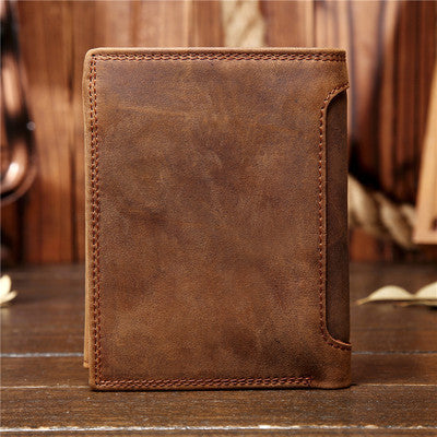 Coffee Leather Men Trifold Wallet Leather Vertical Trifold Wallet with Coin Pocket For Men