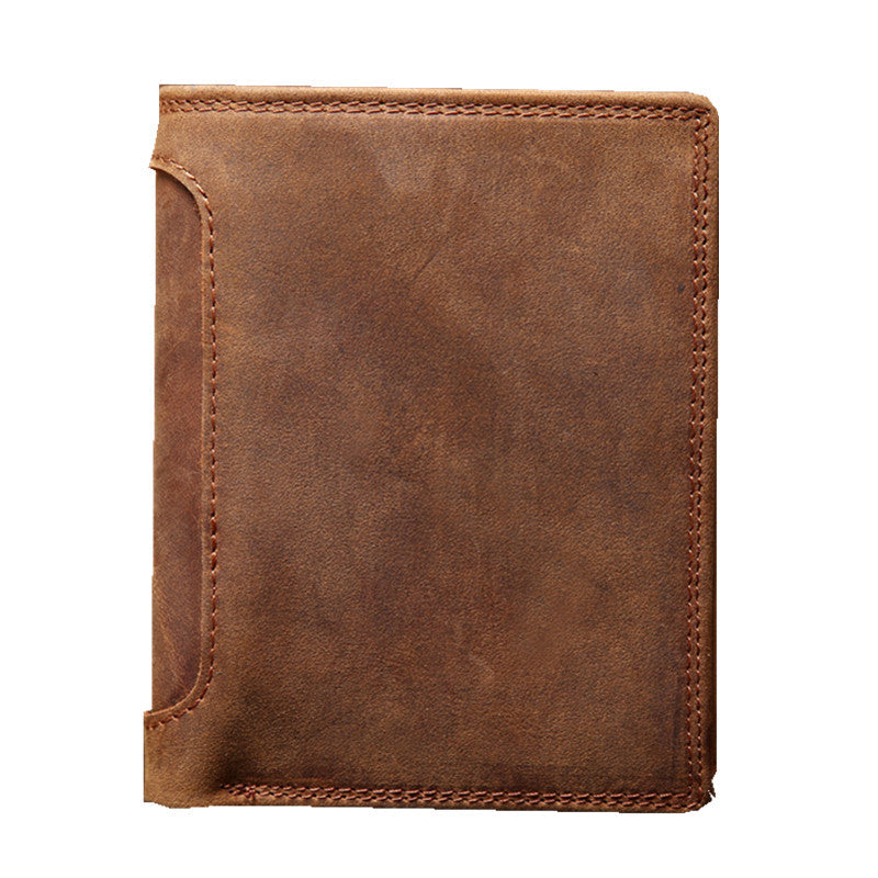 Coffee Leather Men Trifold Wallet Leather Vertical Trifold Wallet with Coin Pocket For Men