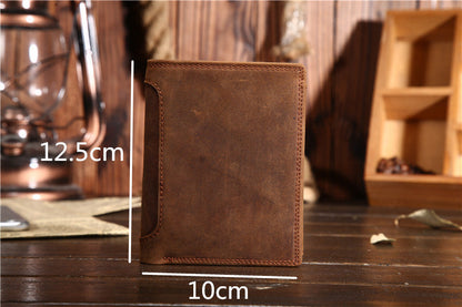 Coffee Leather Men Trifold Wallet Leather Vertical Trifold Wallet with Coin Pocket For Men