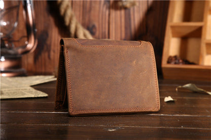 Coffee Leather Men Trifold Wallet Leather Vertical Trifold Wallet with Coin Pocket For Men