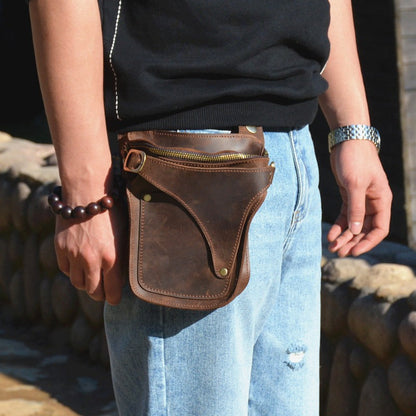 Brown Leather Men's Belt Bag Western Waist Bag Cool Motorcycle Bag Belt Pouch For Men