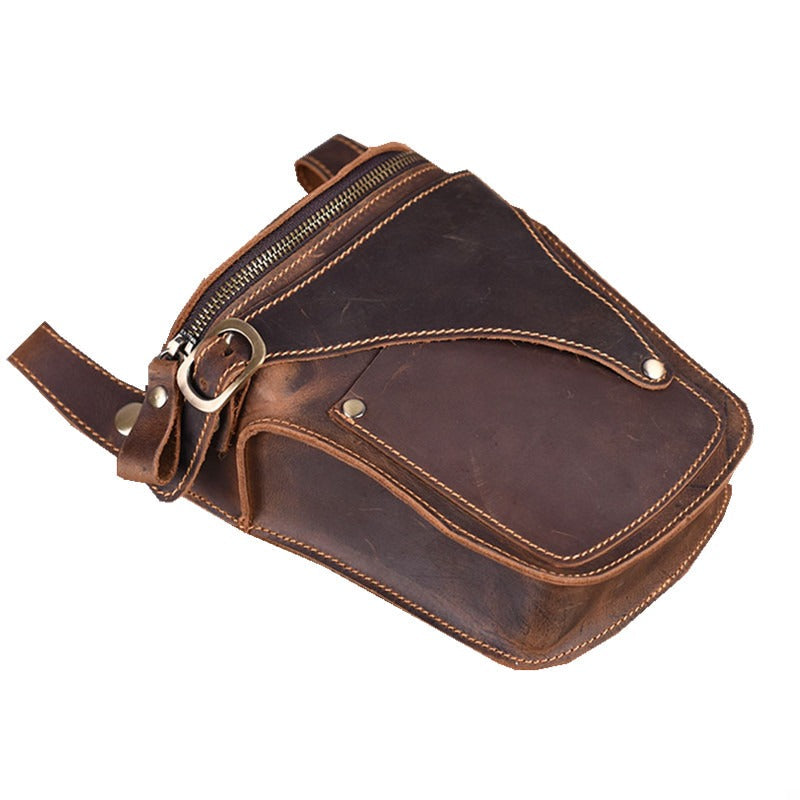 Brown Leather Men's Belt Bag Western Waist Bag Cool Motorcycle Bag Belt Pouch For Men