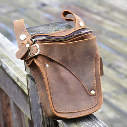 Tan Leather Men's Belt Bag Western Waist Bag Cool Motorcycle Bag Belt Pouch For Men