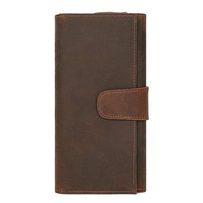 Brown Leather Men's Long Wallet Trifold Brown Multi Cards Wallet Long Wallet For Men