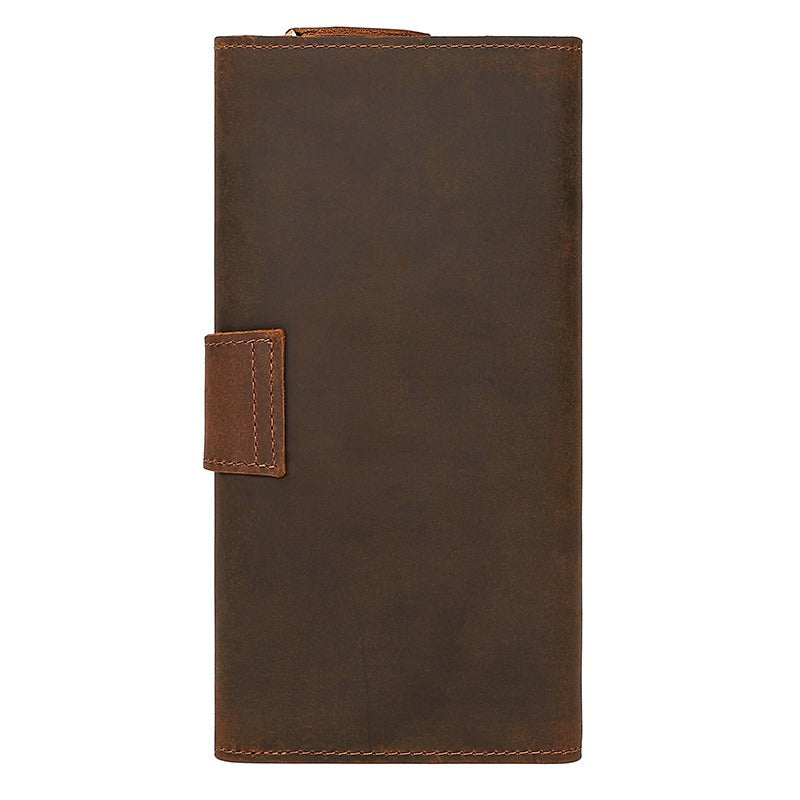 Brown Leather Men's Long Wallet Trifold Brown Multi Cards Wallet Long Wallet For Men